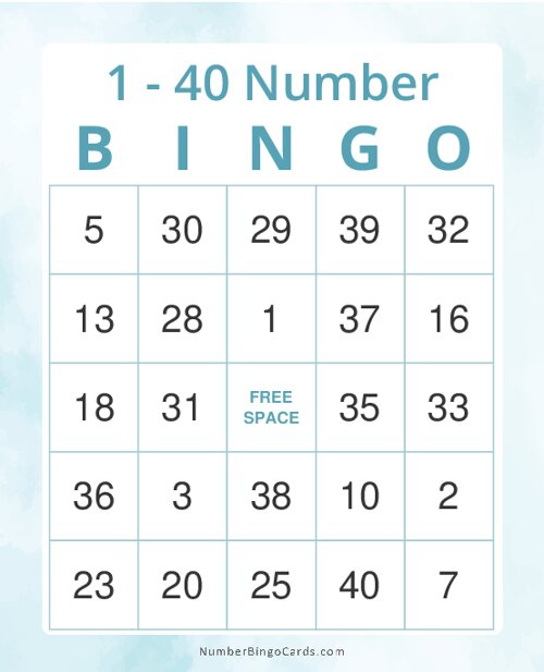 1-40 Number Bingo