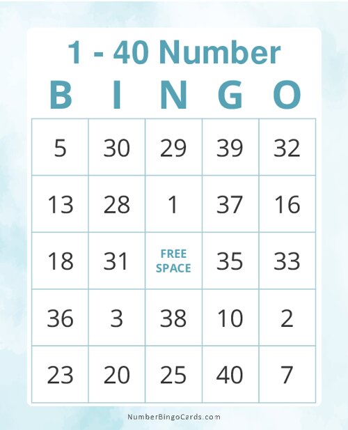 1-40 Number Bingo