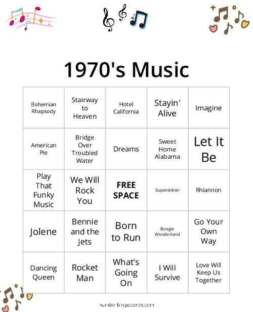 1970\s Music Bingo