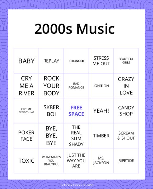 2000s Music Bingo