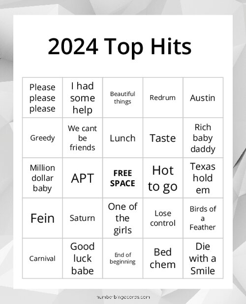 2024 Top Hits Bingo