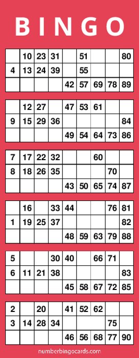 Virtual 1-90 Number Bingo 738