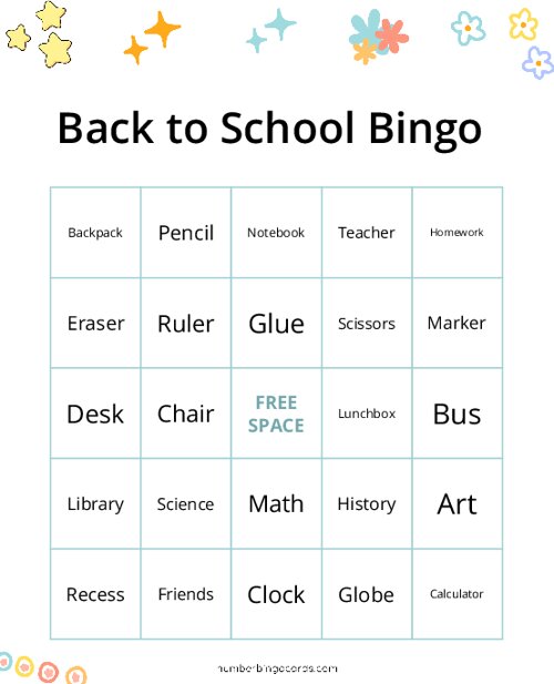 Back to School Bingo