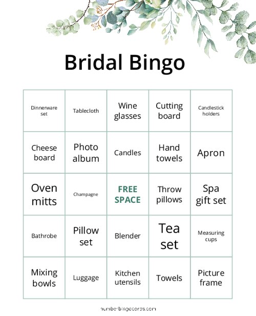 Bridal Shower Bingo