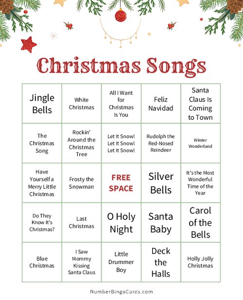Christmas Songs Bingo