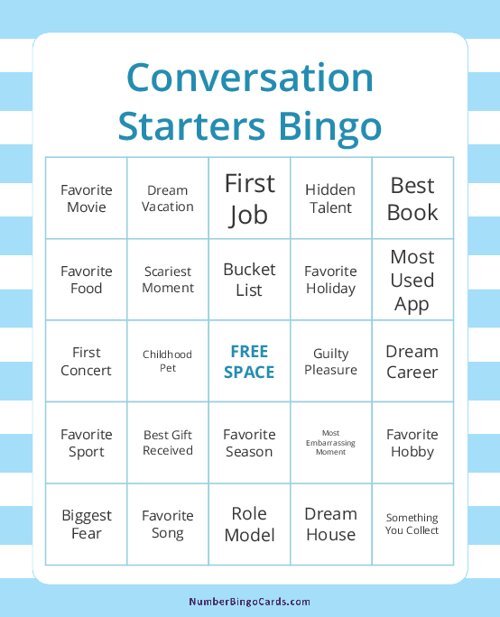 Conversation Starters Bingo