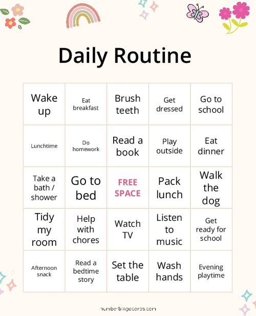 Daily Routine Bingo