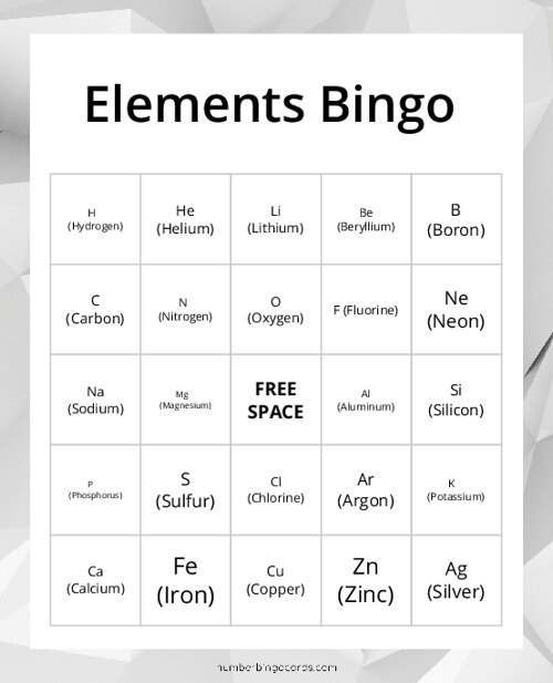 Elements Bingo