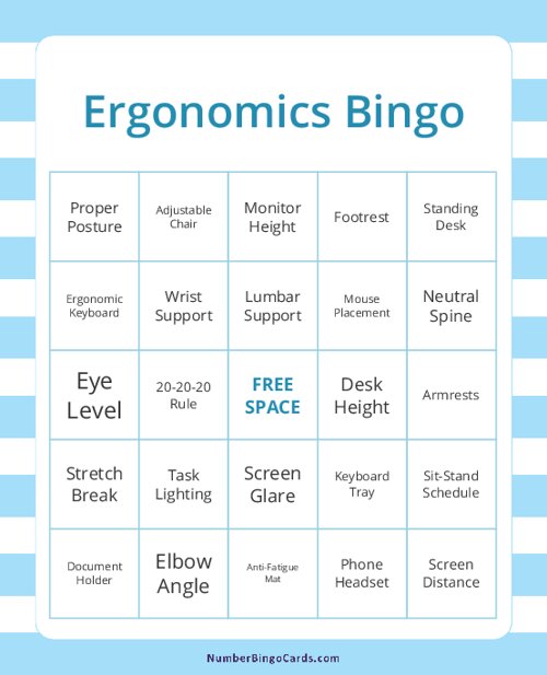 Ergonomics Bingo