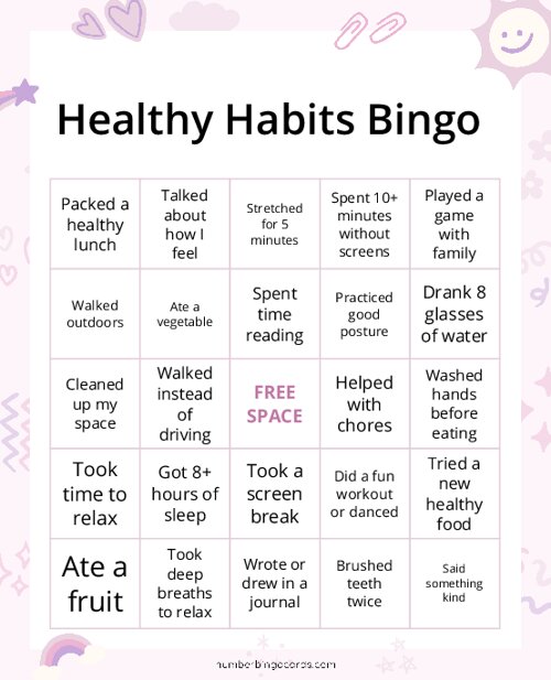 Healthy Habits Bingo
