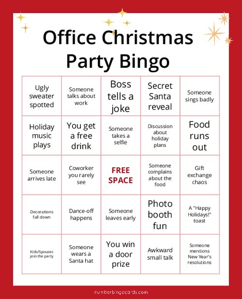 Office Christmas Party Bingo