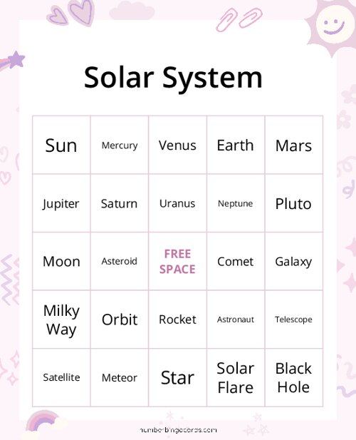 Solar System Bingo