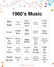 1960s Music Bingo