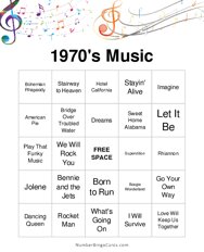 1970s Music Bingo