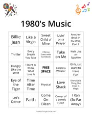 1980s Music Bingo