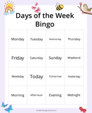 Days of the Week Bingo