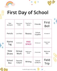First Day of School Bingo