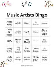 Music Artists Bingo