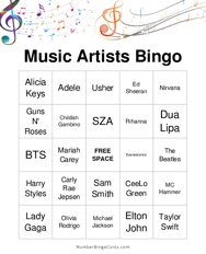 Music Artists Bingo