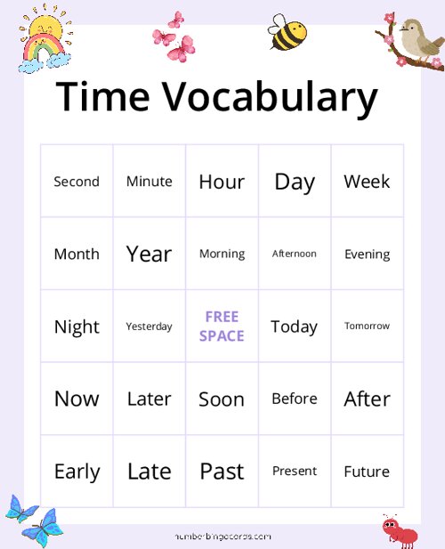 Time Vocabulary Bingo