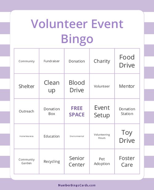 Volunteer Event Bingo